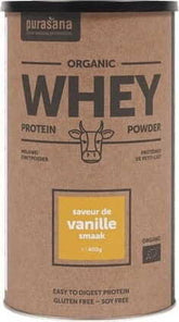 Whey protein concentrate, vanilla flavor, gluten-free ORGANIC 400 g - PURASANA